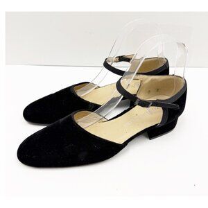 Enzo Angiolini "Baby Jane" Pumps Black Velvet Mary Jane Heels Women`s Sz 7M Vtg